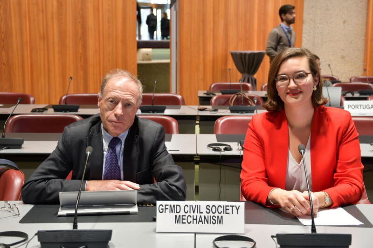 ICMC Director of Policy Stéphane Jaquemet and GFMD Civil Society Co-Coordinator Clara Keller-Skupień represent the GFMD Civil Society Mechanism at the preparatory meeting held on 22-23 November 2022. ©Oumou Diallo/ICMC