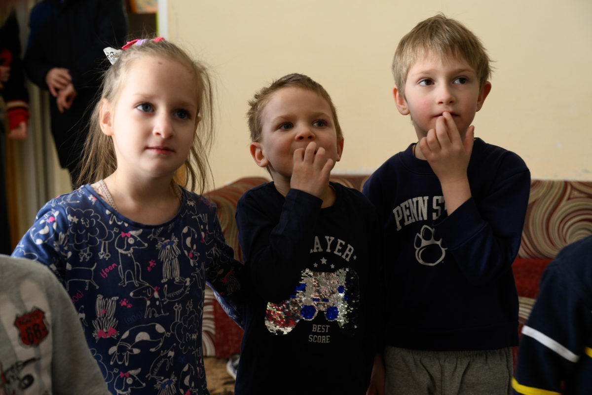 Children in a shelter in Western Ukraine