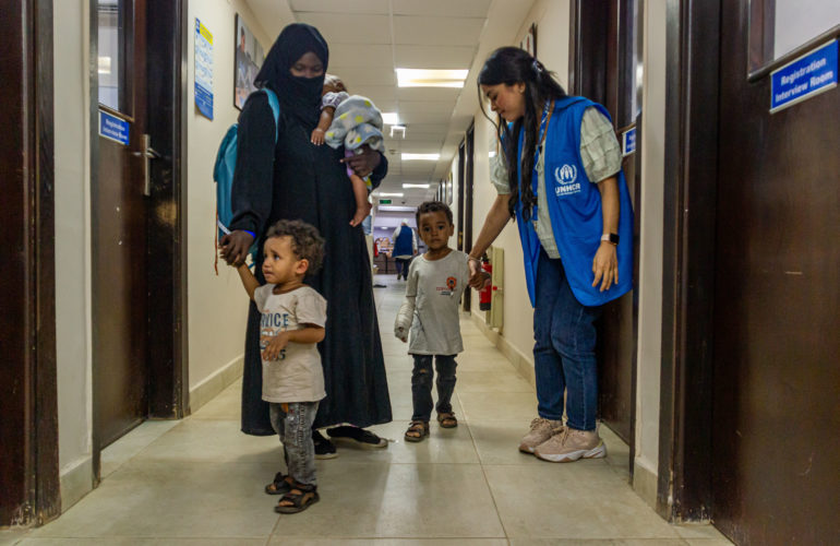 Sudanese refugee family registering with UNHCR in Cairo