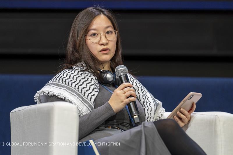 ICMC’s Elana Wong speaks at the 14th GFMD Summit held in Geneva in January 2024 © GFMD