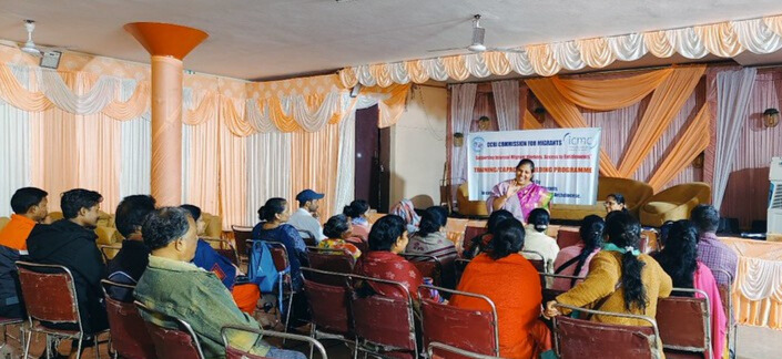 In 2024-25, ICMC support enabled CCBI to hold 17 capacity-building workshops for 841 migrant workers in India. Photo: Capacity-building programme in Masihgarh (Juliana) for 41 migrant domestic workers in Delhi
