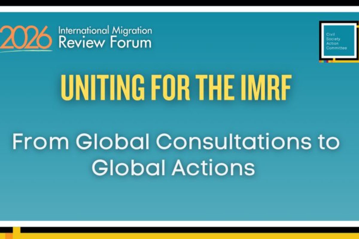 Flyer for ‘Uniting for the IMRF’, the 3 May civil society IMRF preparatory event facilitated by the ICMC-coordinated Civil Society Action Committee