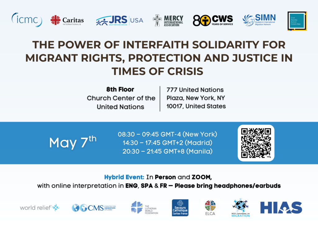 Flyer for interfaith IMRF side event co-organised by ICMC and a coalition of Church and faith-based partners.