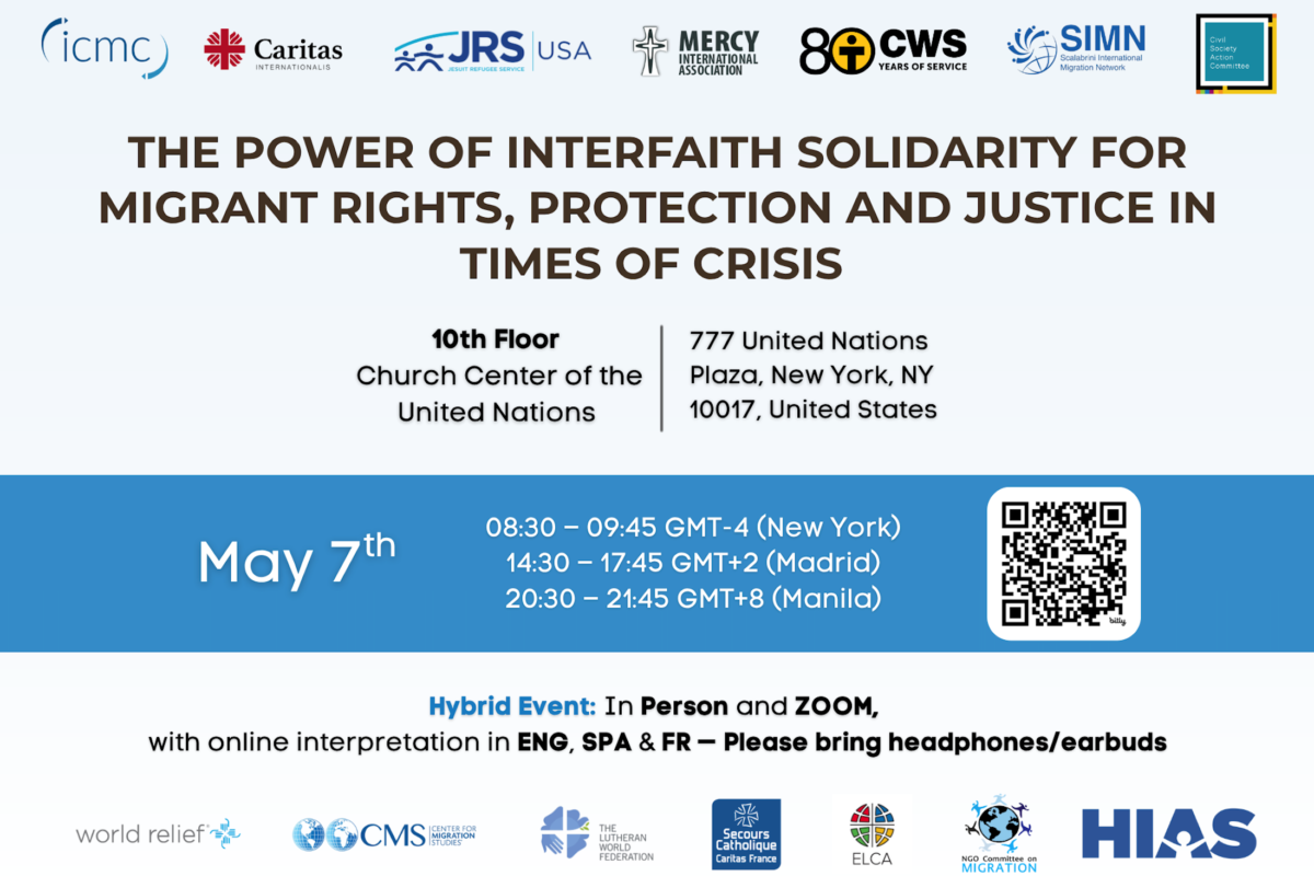 Flyer for ' The power of interfaith solidarity for migrant rights, protection and justice in times of crisis', an IMRF side event