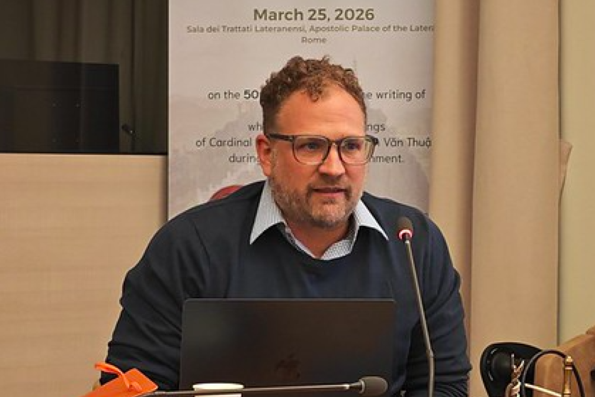 The newly launched CR4E initiative is coordinated by ICMC. Photo: Joseph Kelly, ICMC's General Coordinator for the Catholic Response for Emergencies Alliance (CR4E), speaks at the CR4E launch in Rome, on 12 May